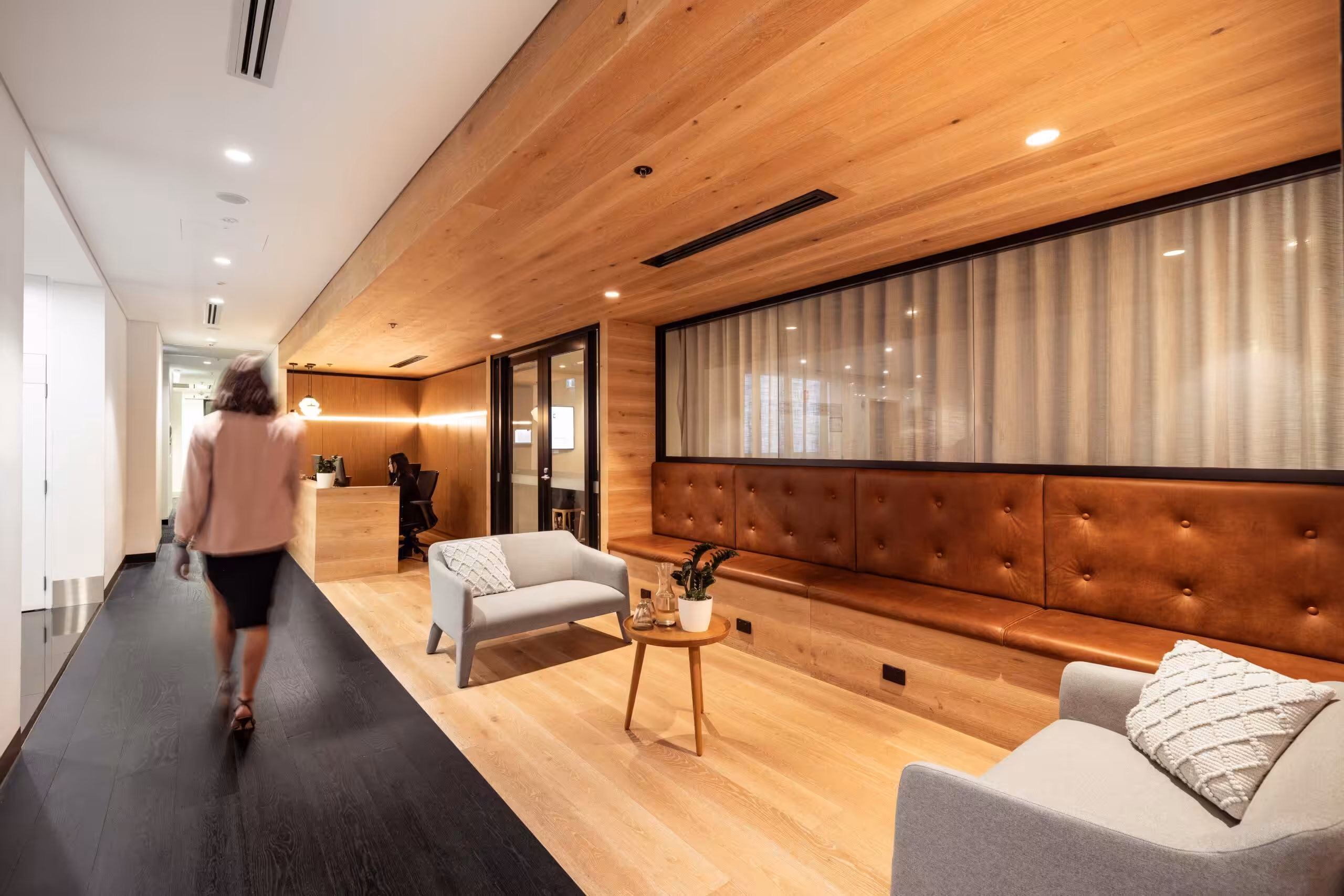 A member walking through the reception lobby at 111 Elizabeth Street, Sydney