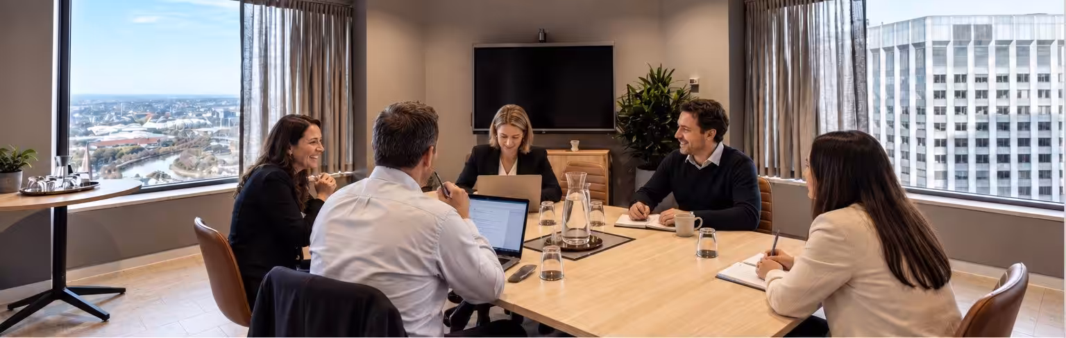 A client meeting in the boardroom at Clarence, 385 Bourke Street, Melbourne