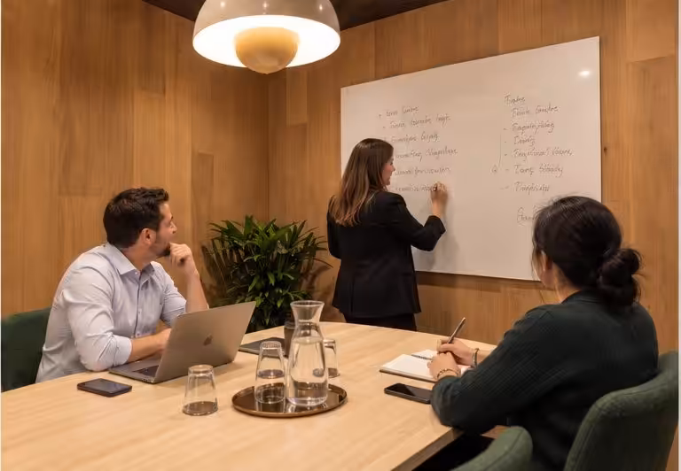 A meeting in a meeting room at Clarence, 385 Bourke Street, Melbourne